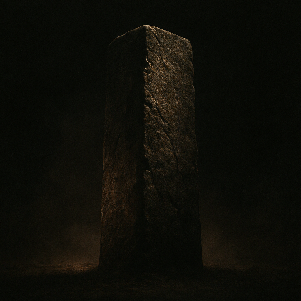 Un monolito de piedra solitario bajo luz dramática